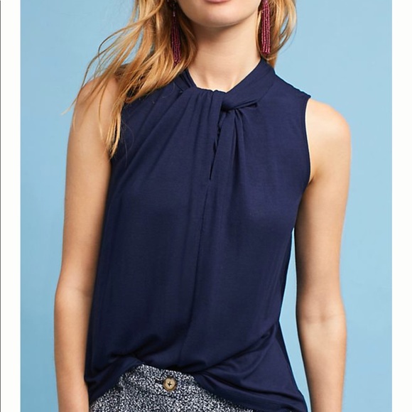 Anthropologie Tops - Anthropologie blue twisted big neck tank